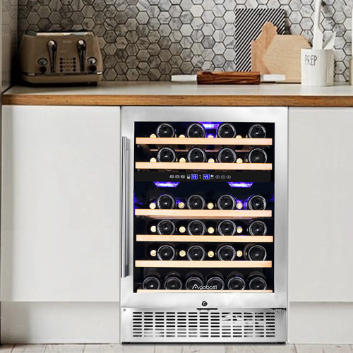 AOBOSI 24 Inch Wine Cooler, 46 Bottles Dual Zone Wine Refrigerator
